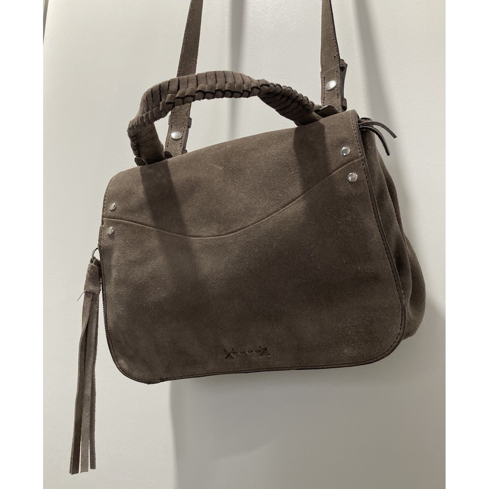 Elizabeth and James Taupe Suede Crossbody/Bag Handle Satchel Bag Middle Divider